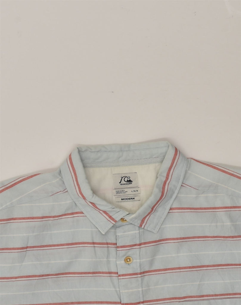 QUIKSILVER Mens Short Sleeve Shirt Large Grey Striped Cotton | Vintage Quiksilver | Thrift | Second-Hand Quiksilver | Used Clothing | Messina Hembry 