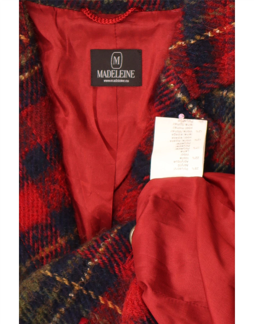 Madeleine Womens 4 Button Blazer Jacket UK 14 Medium Burgundy Check