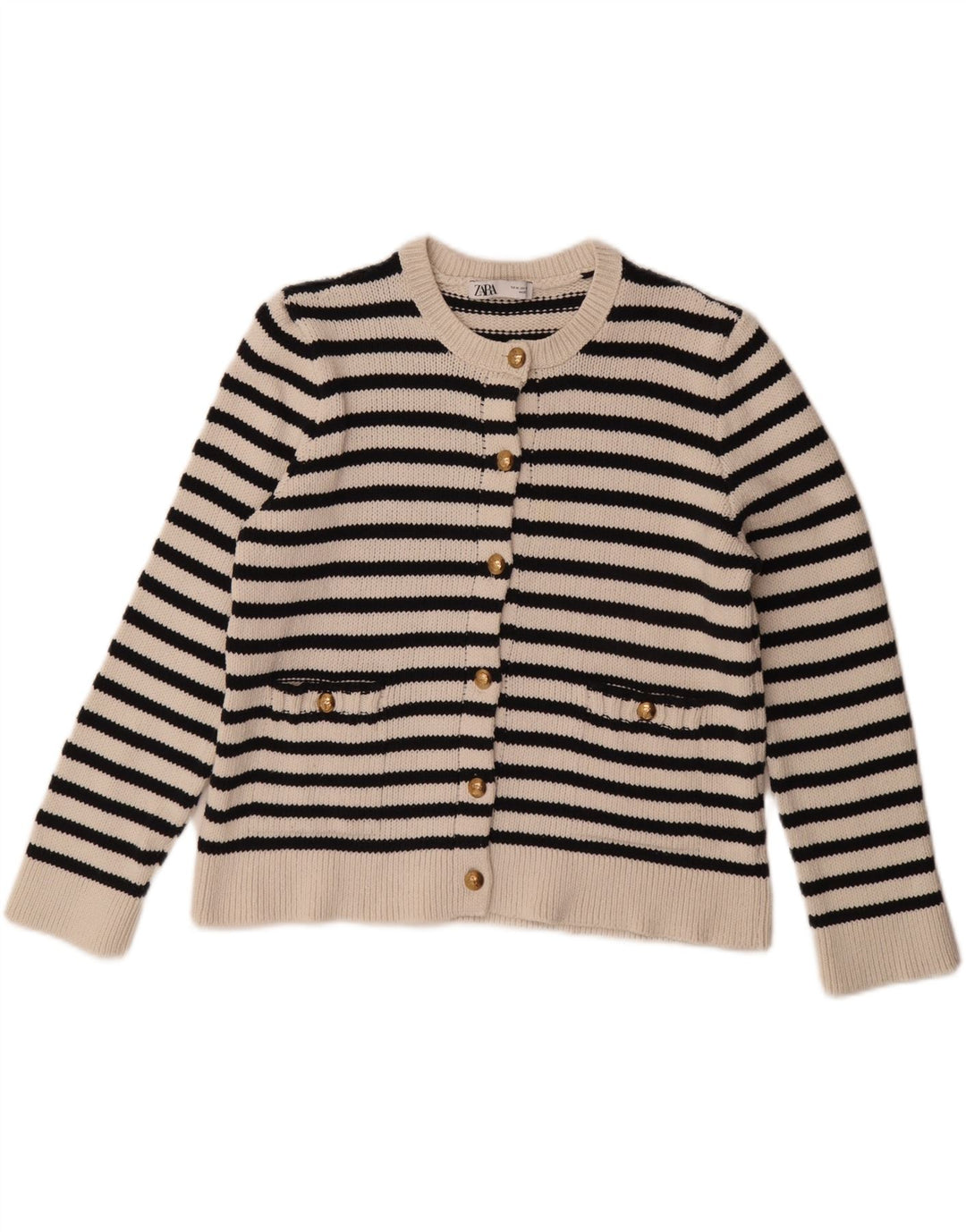 ZARA Womens Oversized Cardigan Sweater UK 14 Medium White Striped