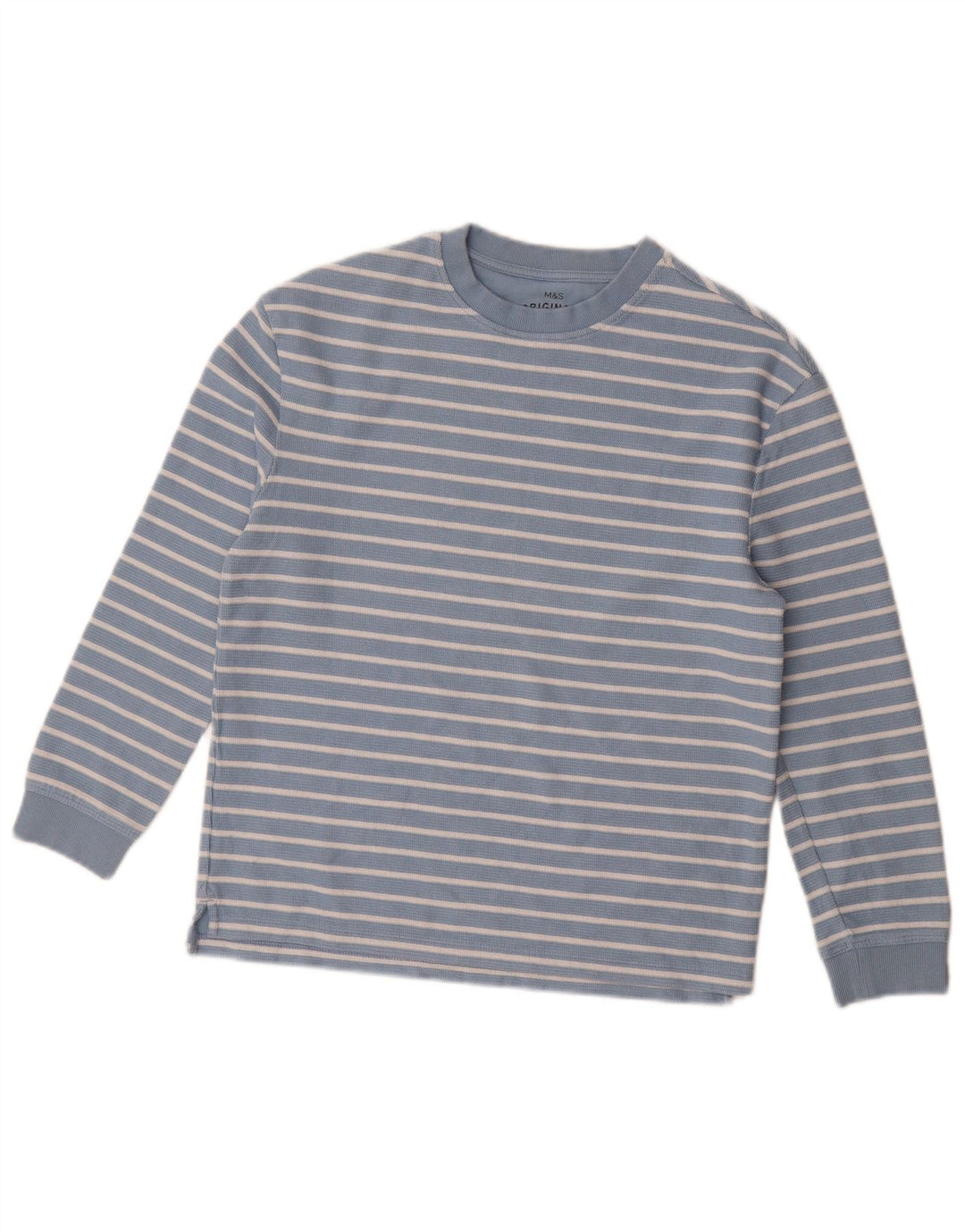 Marks & Spencer Boys Top Long Sleeve 11-12 Years Blue Striped Cotton