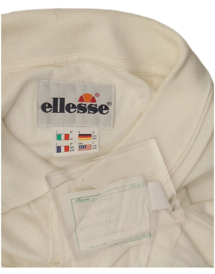 ELLESSE Mens Long Sleeve Polo Shirt IT 50 Medium White Geometric Cotton