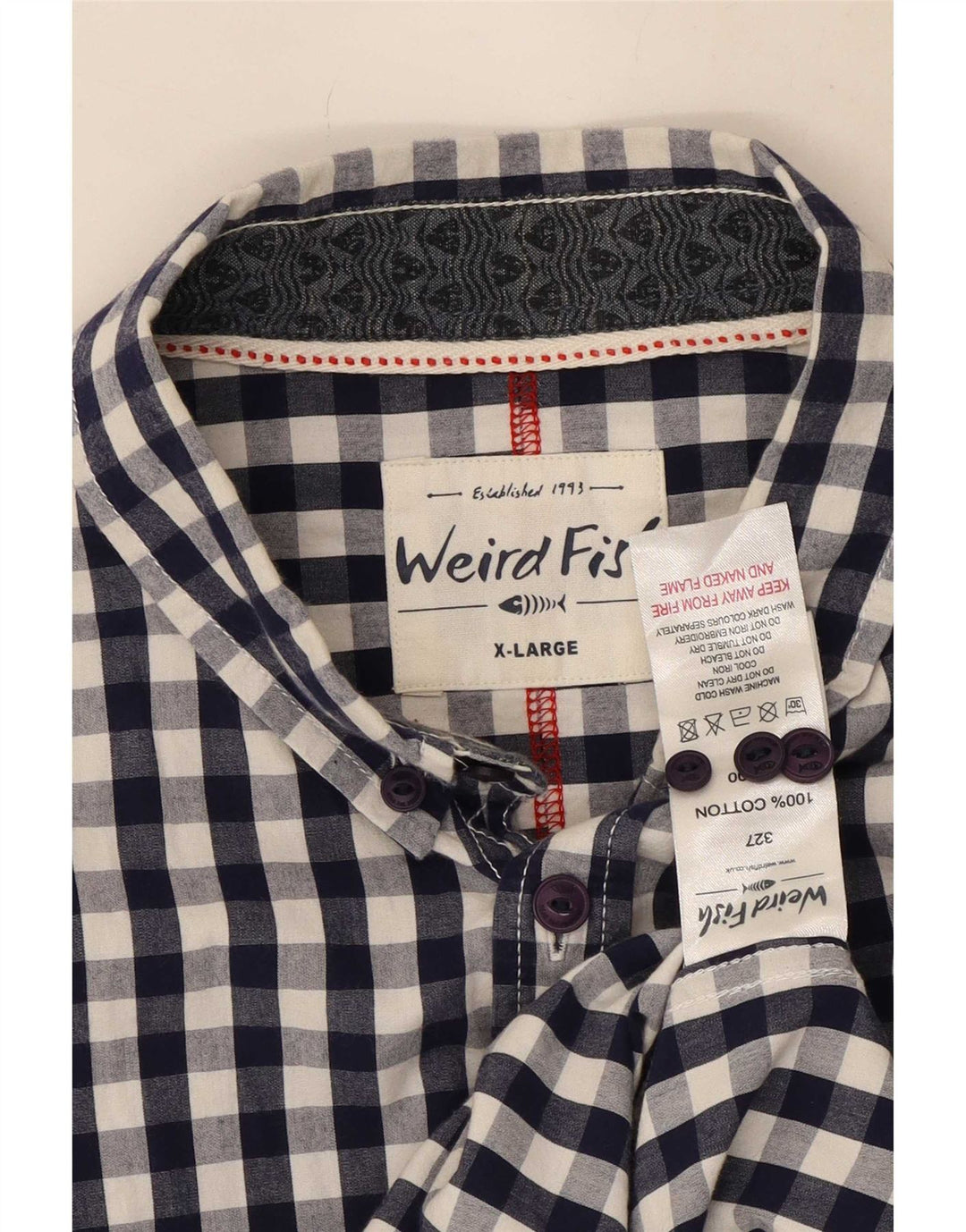 Weird Fish Mens Shirt XL Navy Blue Gingham Cotton