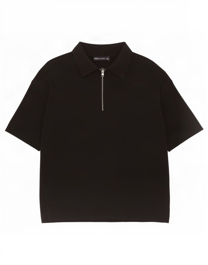 Marks & Spencer Womens Oversized Polo Shirt UK 10 Small Black