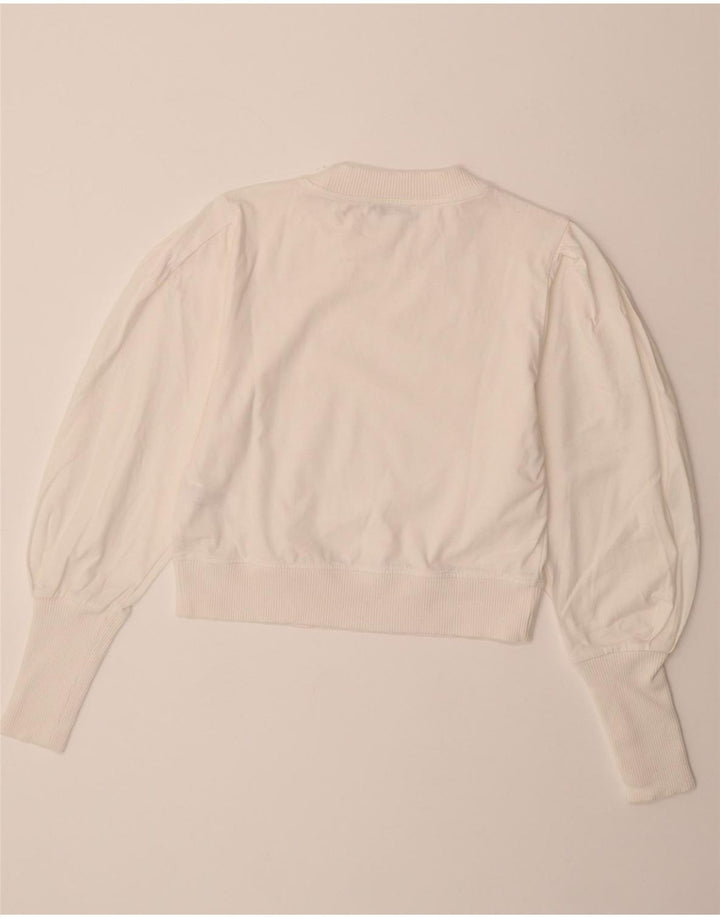 ZARA Womens Crop Sweatshirt Jumper UK 10 Small White Cotton