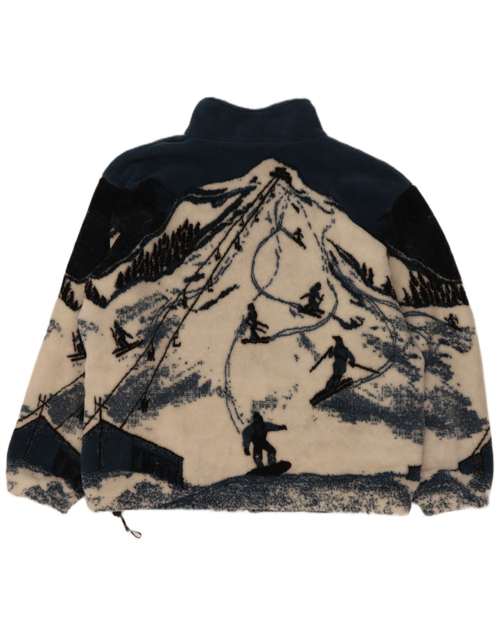 Galloway Mens Abstract Pattern Fleece Jacket UK 44 2XL Blue Colourblock