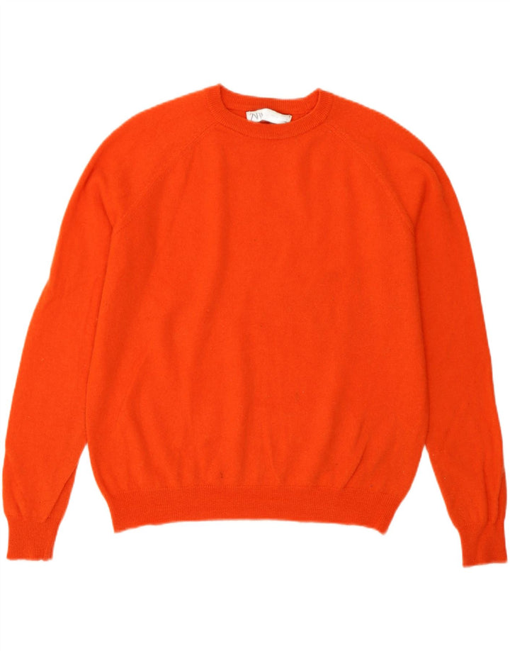 Zara Mens Crew Neck Jumper Sweater Small Orange Wool