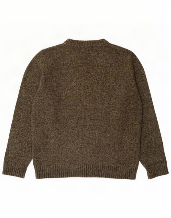 GREENLAND Mens Crew Neck Jumper Sweater Large Khaki Argyle/Diamond Acrylic