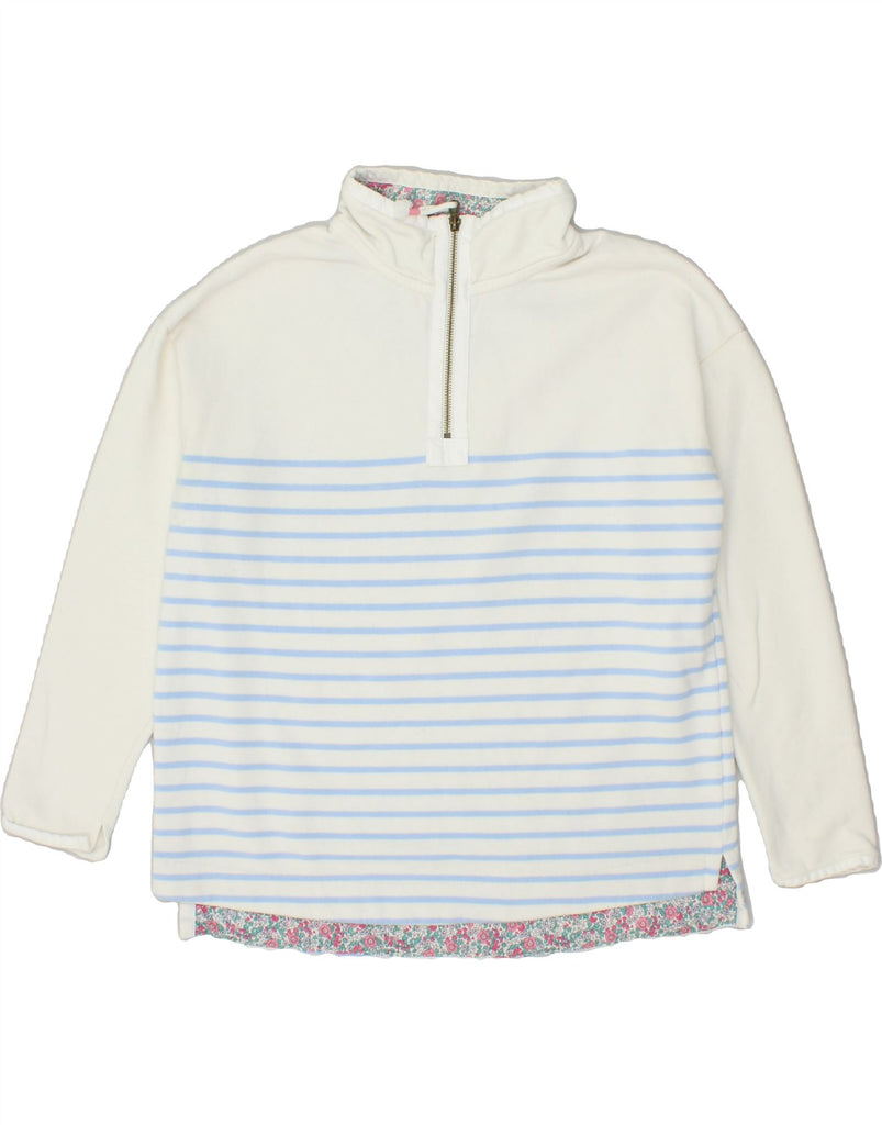 JOULES Womens Zip Neck Sweatshirt Jumper UK 12 Medium Off White Striped | Vintage Joules | Thrift | Second-Hand Joules | Used Clothing | Messina Hembry 