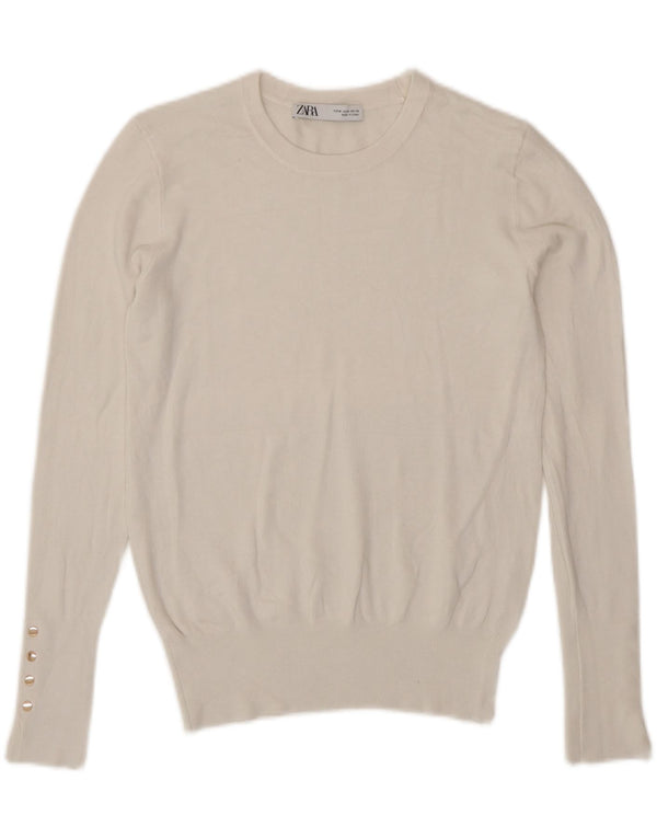 Zara Womens Crew Neck Jumper Sweater UK 12 Medium White