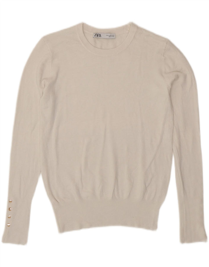 Zara Womens Crew Neck Jumper Sweater UK 12 Medium White