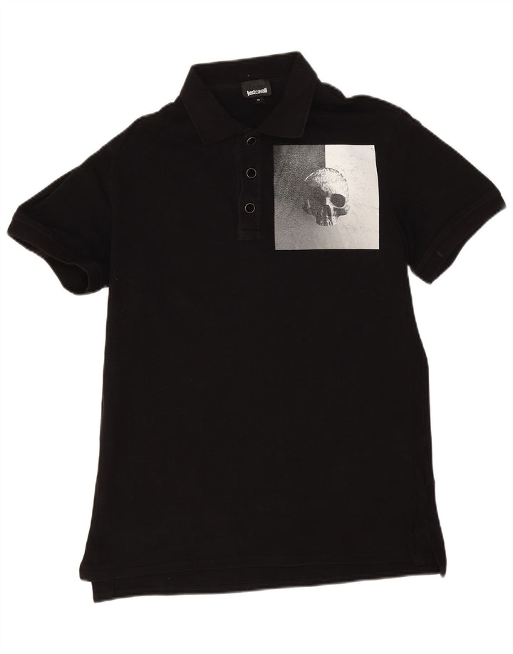 Just Cavalli Mens Graphic Polo Shirt Medium Black Cotton Skull