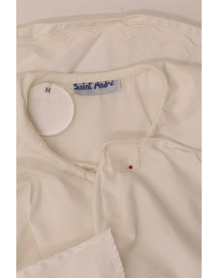 Vintage Womens Long Sleeve Shirt Blouse UK 12 Medium White Cotton