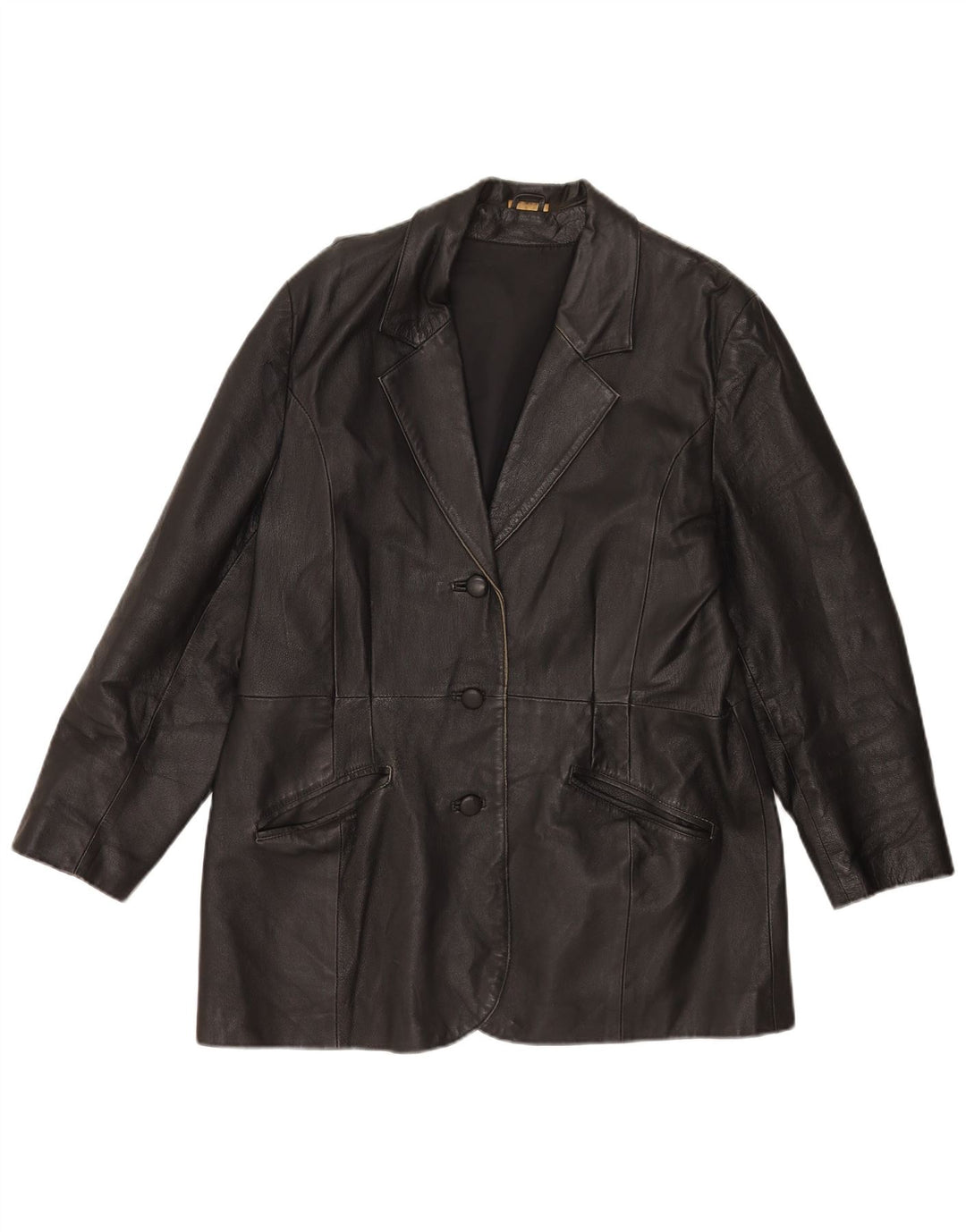 Vintage Womens 3 Button Leather Blazer Jacket UK 20 2XL  Black Leather