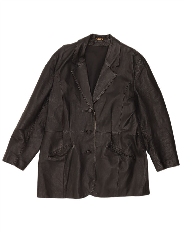 Vintage Womens 3 Button Leather Blazer Jacket UK 20 2XL  Black Leather