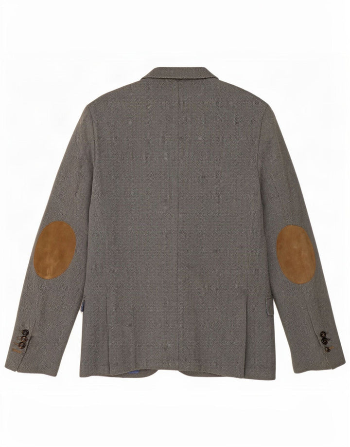 Massimo Dutti Mens 2 Button Blazer Jacket EU 48 Medium Grey Herringbone