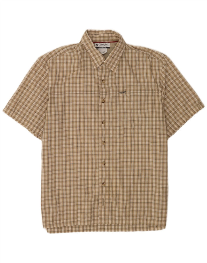 Columbia Mens Short Sleeve Regular Fit Shirt Medium Beige Check Cotton