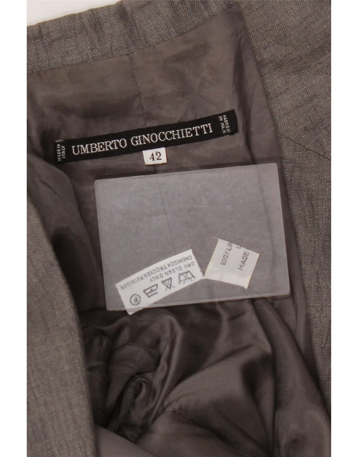 UMBERTO GINOCCHIETTI Womens 1 Button Blazer Jacket IT 42 Medium Grey Linen