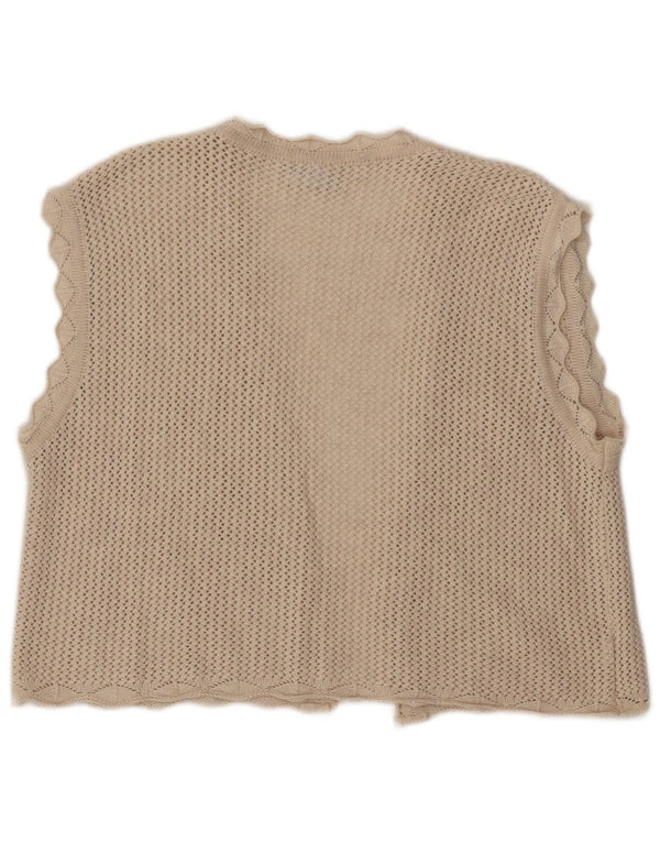 VINTAGE Womens Crop Sleeveless Crochet Cardigan Sweater UK 14 Large Beige