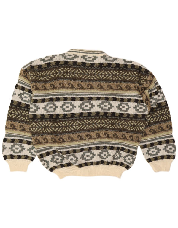 Alcatraz Mens Crew Neck Jumper Sweater Large Khaki Fair Isle Wool