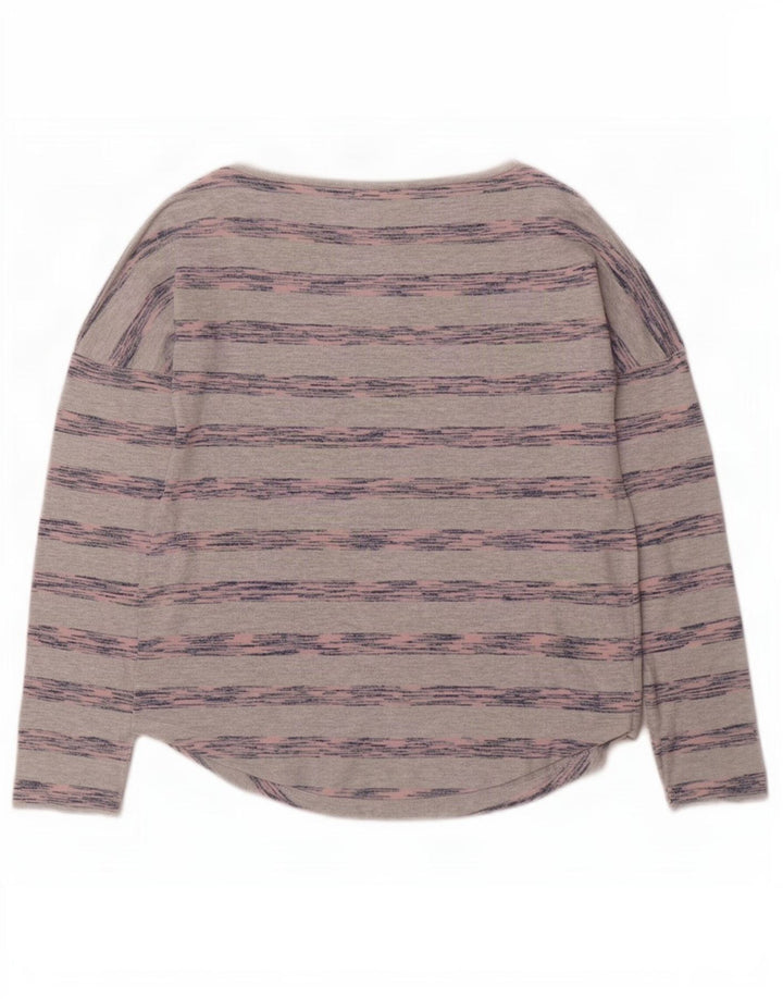 Marks & Spencer Womens Top Long Sleeve UK 10 Small Grey Striped Viscose