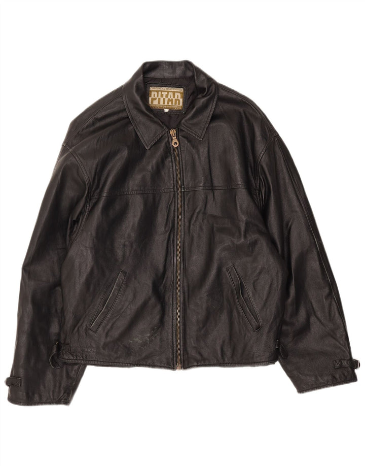 Vintage Mens Leather Jacket IT 52 XL Black Leather