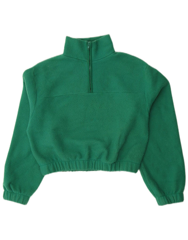 Topshop Womens Crop Zip Neck Oversized Fleece Jumper UK 10 Small Green
