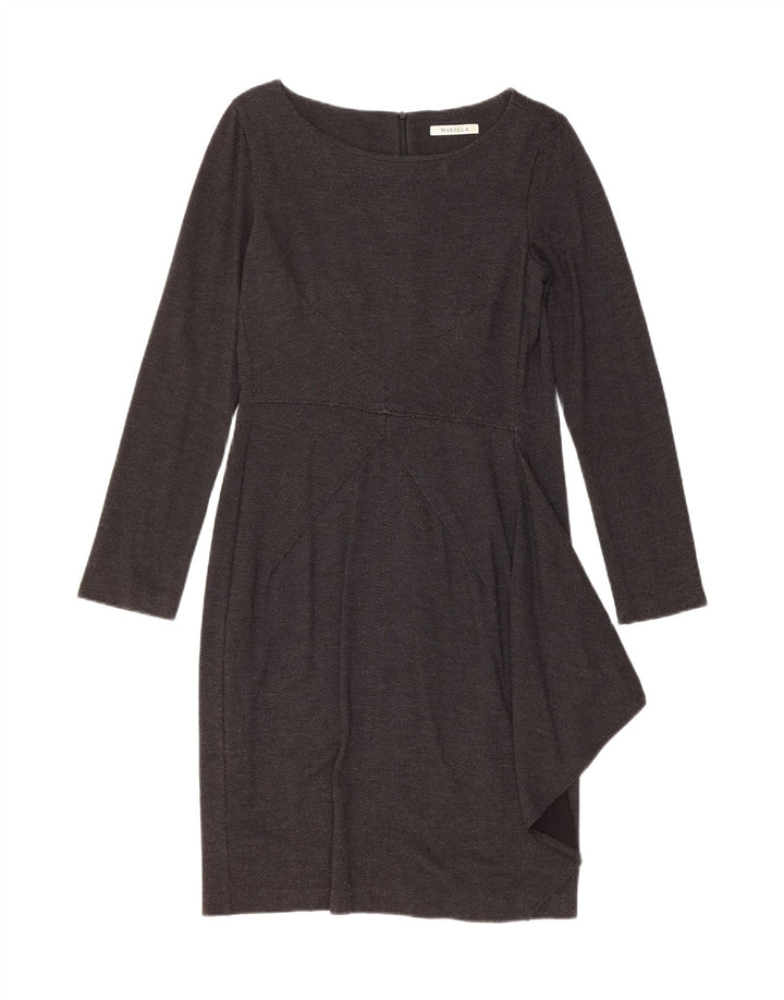 Marella Womens Long Sleeve Sheath Dress UK 12 Medium Grey Herringbone
