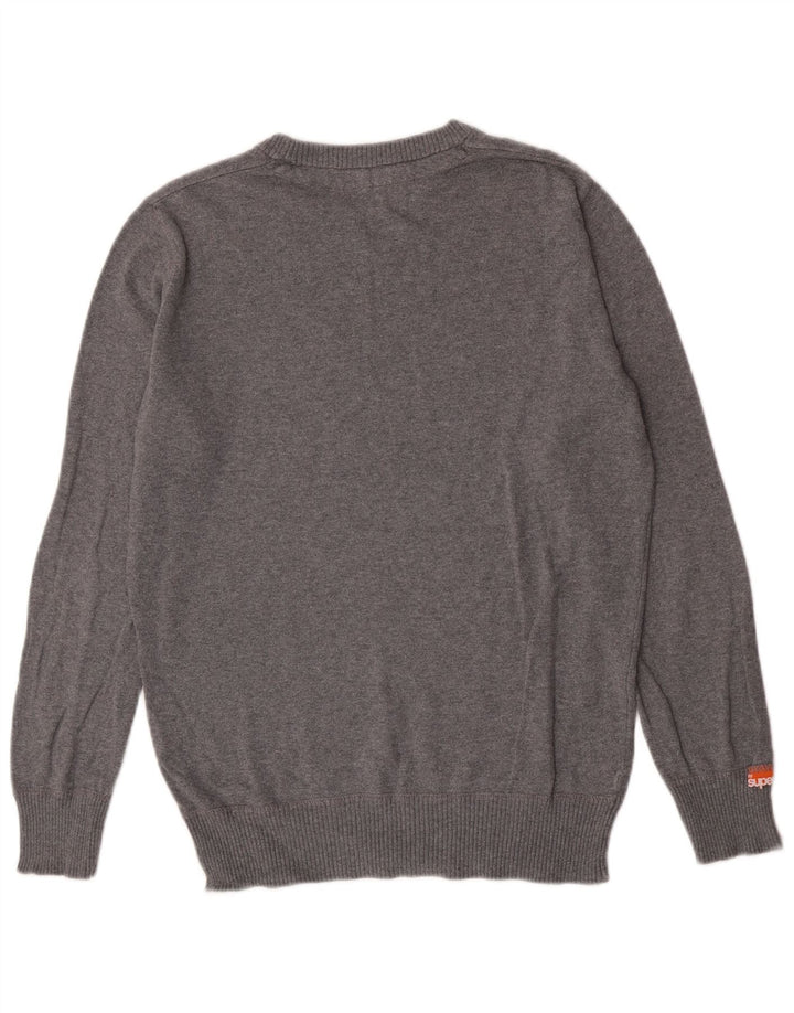 Superdry Mens Boat Neck Jumper Sweater Small Grey Flecked Cotton