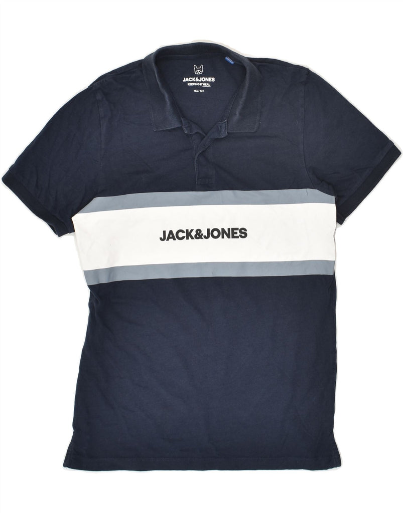 JACK & JONES Boys Graphic Polo Shirt 13-14 Years Navy Blue Colourblock | Vintage Jack & Jones | Thrift | Second-Hand Jack & Jones | Used Clothing | Messina Hembry 