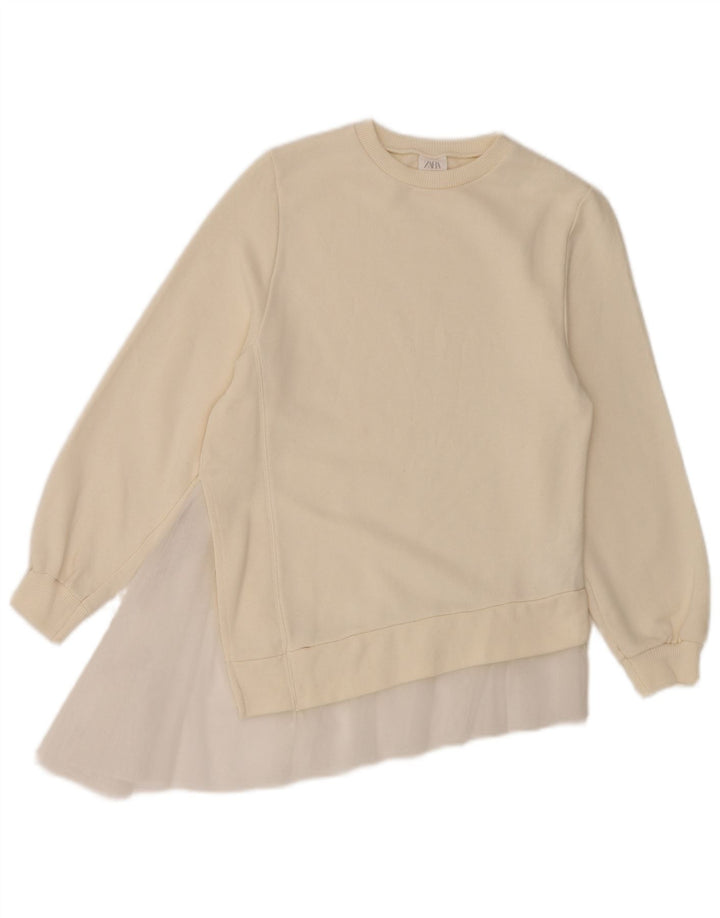 ZARA Girls Sweatshirt Jumper 11-12 Years Off White Cotton