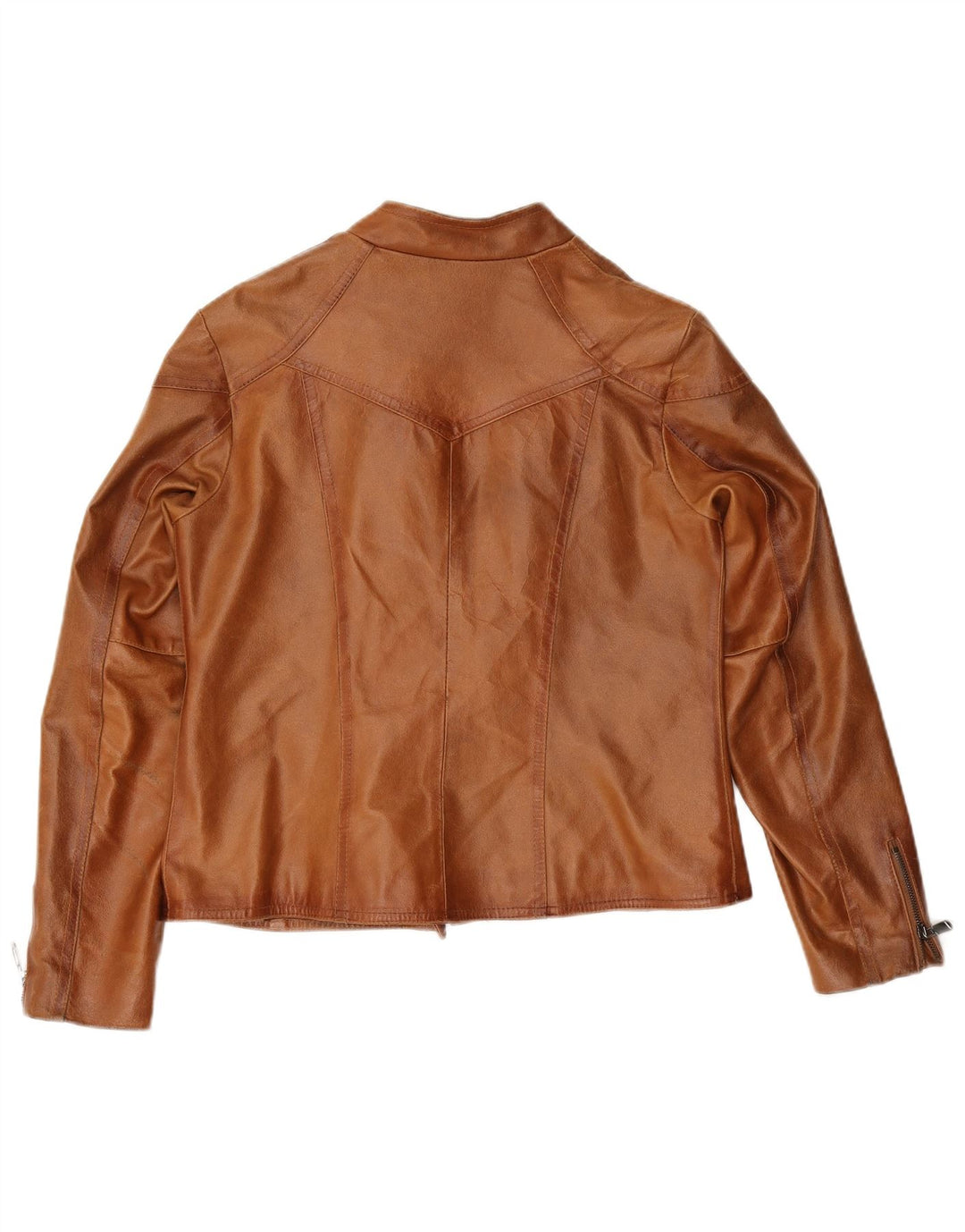 Bata Womens Leather Biker Jacket UK 14 Large Brown