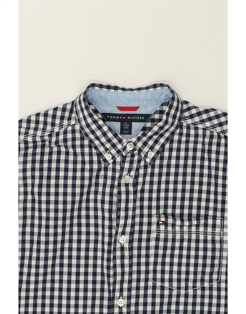 TOMMY HILFIGER Boys Tall Shirt 15-16 Years XL Navy Blue Gingham Cotton | Vintage Tommy Hilfiger | Thrift | Second-Hand Tommy Hilfiger | Used Clothing | Messina Hembry 