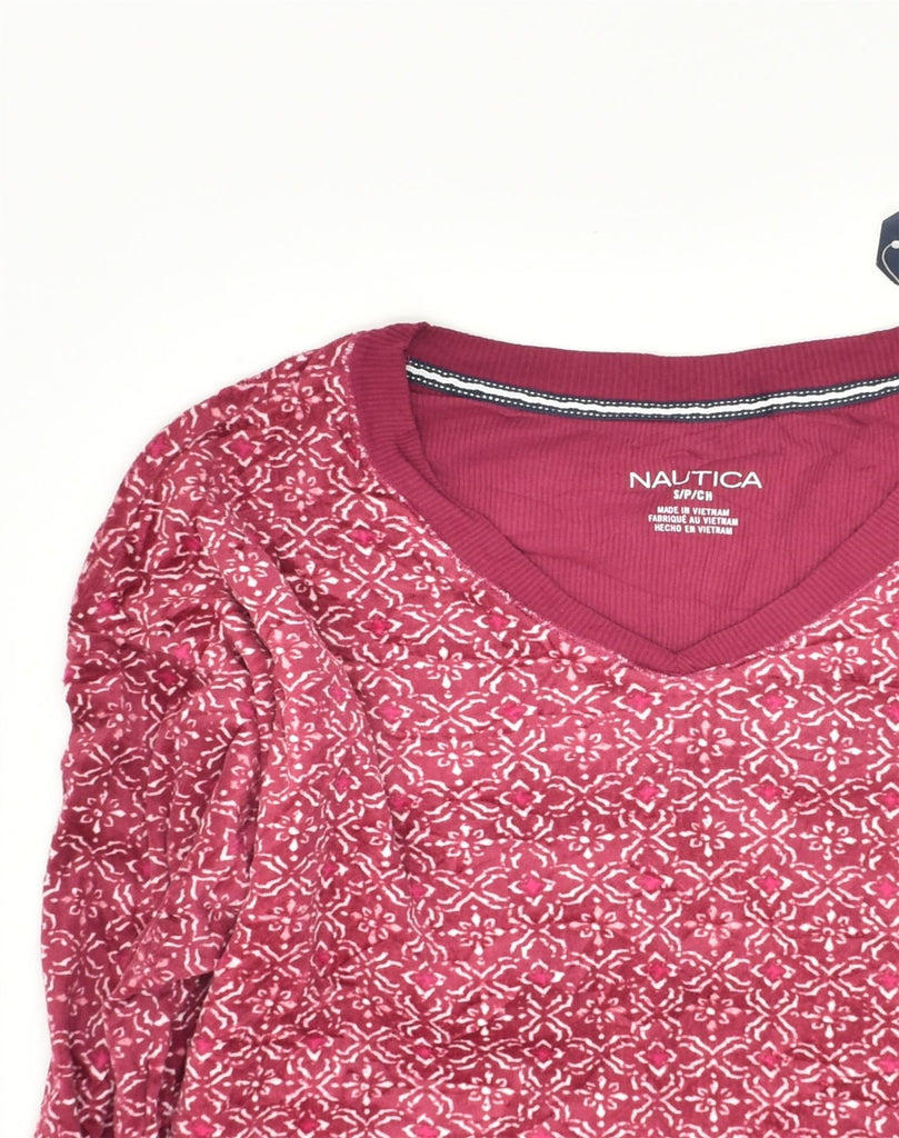 NAUTICA Womens Velvet Top Long Sleeve UK 10 Small Pink Floral Cotton | Vintage Nautica | Thrift | Second-Hand Nautica | Used Clothing | Messina Hembry 