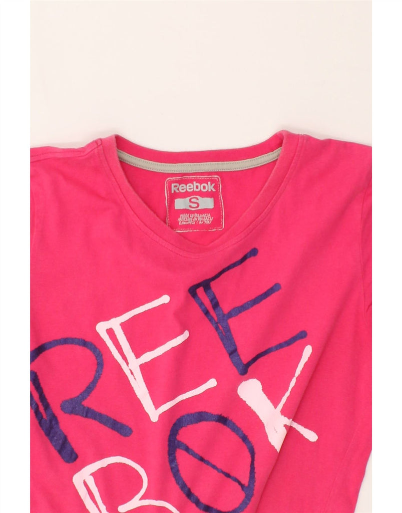 REEBOK Womens Graphic T-Shirt Top UK 10 Small Pink Cotton | Vintage Reebok | Thrift | Second-Hand Reebok | Used Clothing | Messina Hembry 