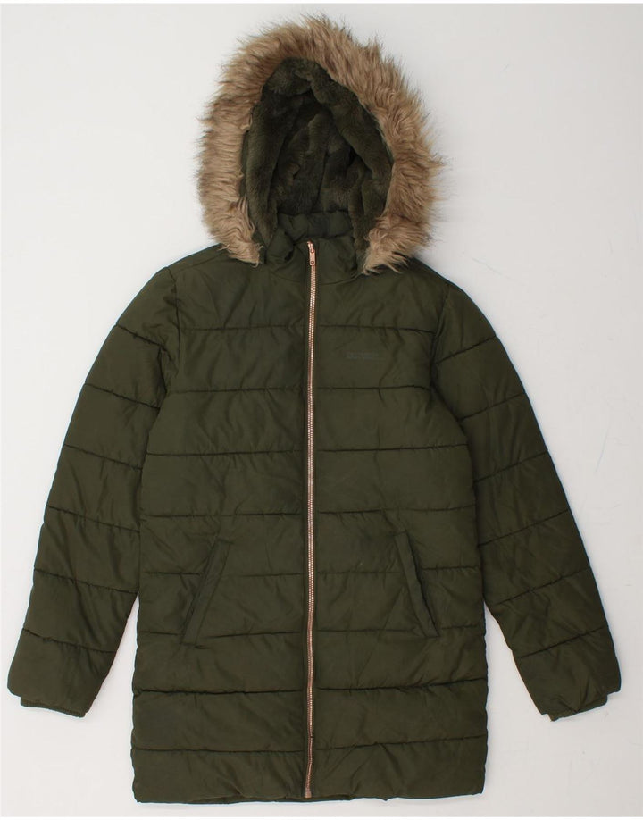 MOUNTAIN WAREHOUSE Girls Hooded Padded Coat 11-12 Years Green Polyester Vintage Mountain Warehouse and Second-Hand Mountain Warehouse from Messina Hembry 