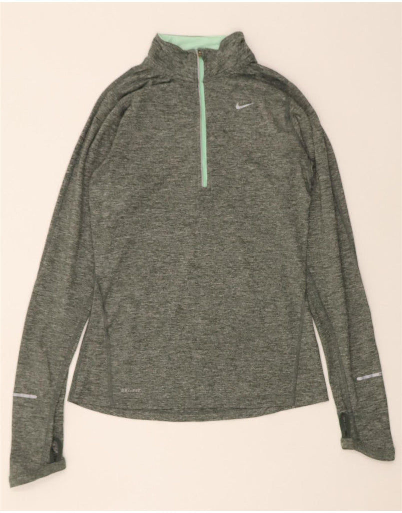 NIKE Womens Dri Fit Zip Neck Pullover Tracksuit Top UK 6 XS Green Flecked Vintage Nike and Second-Hand Nike from Messina Hembry 