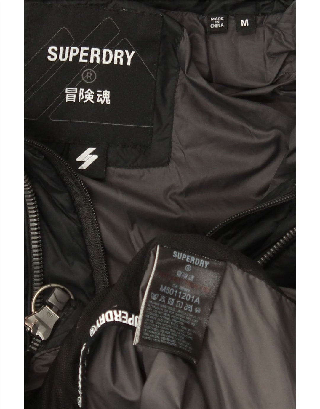 Superdry Mens Hooded Padded Jacket UK 38 Medium Black Nylon