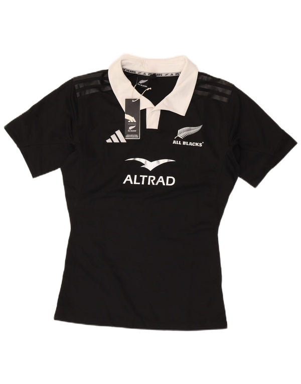 Adidas Womens New Zealand Graphic Rugby Polo Shirt UK 18 XL Black Polyester
