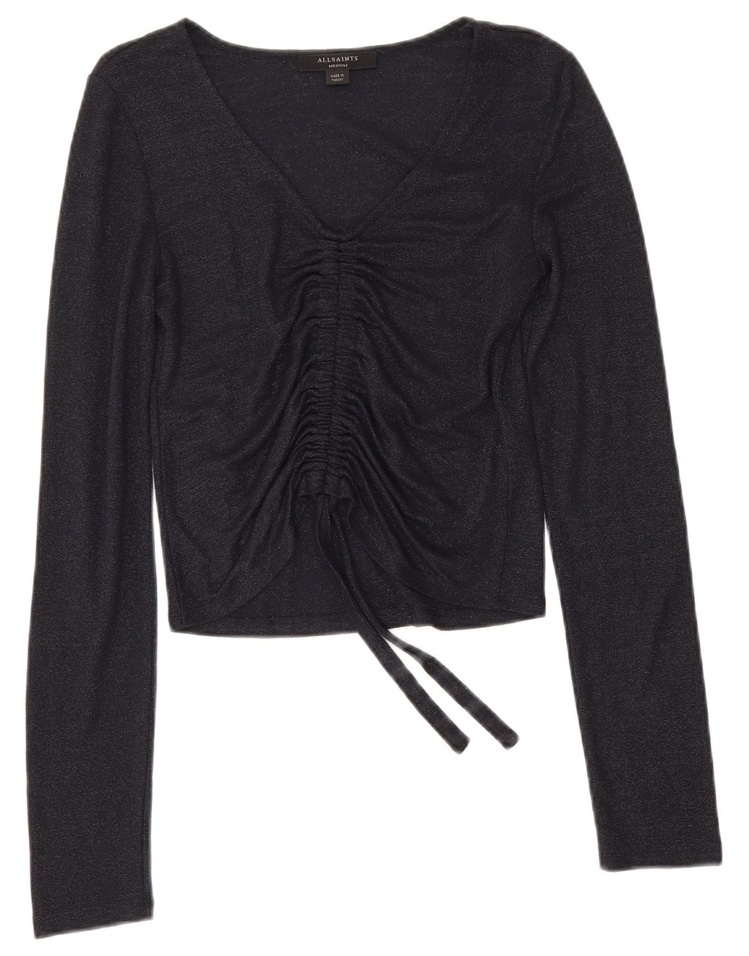 All Saints Womens Crop Top Long Sleeve UK 12 Medium Navy Blue Viscose