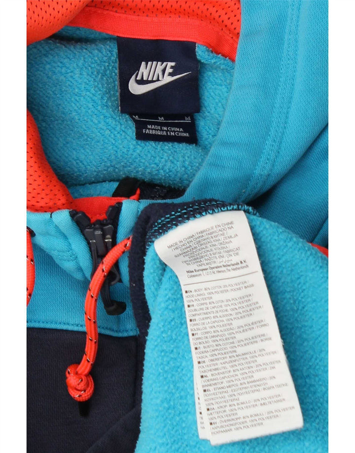 Nike Mens Zip Hoodie Sweater Medium Blue Colourblock Cotton