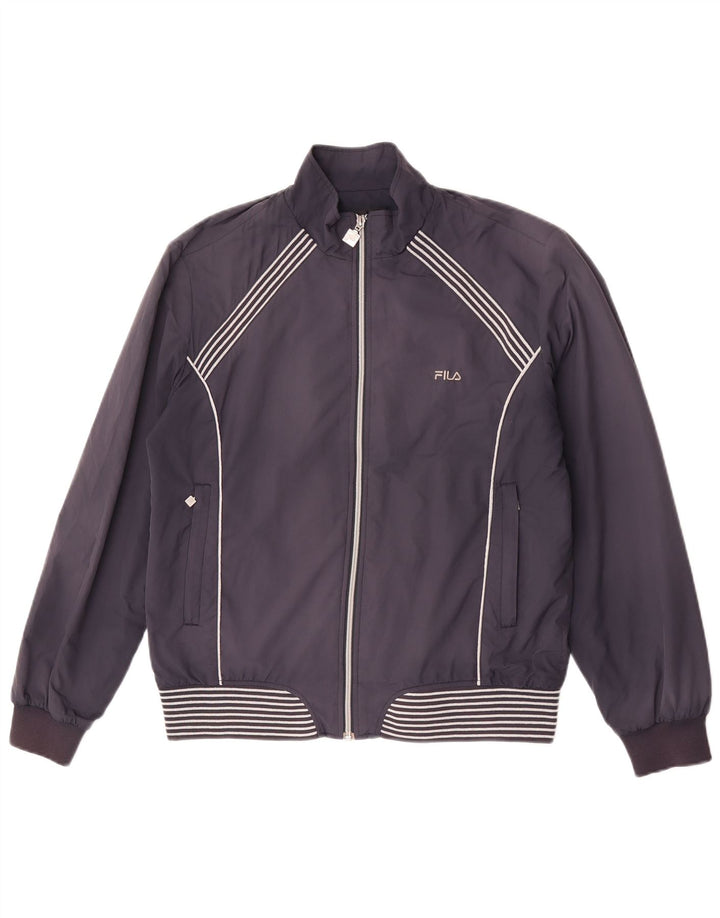 Fila Womens Bomber Jacket UK 18 XL Navy Blue Striped Polyester