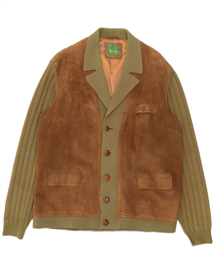 Renna Mens Knit Suede Jacket UK 38 Medium Khaki