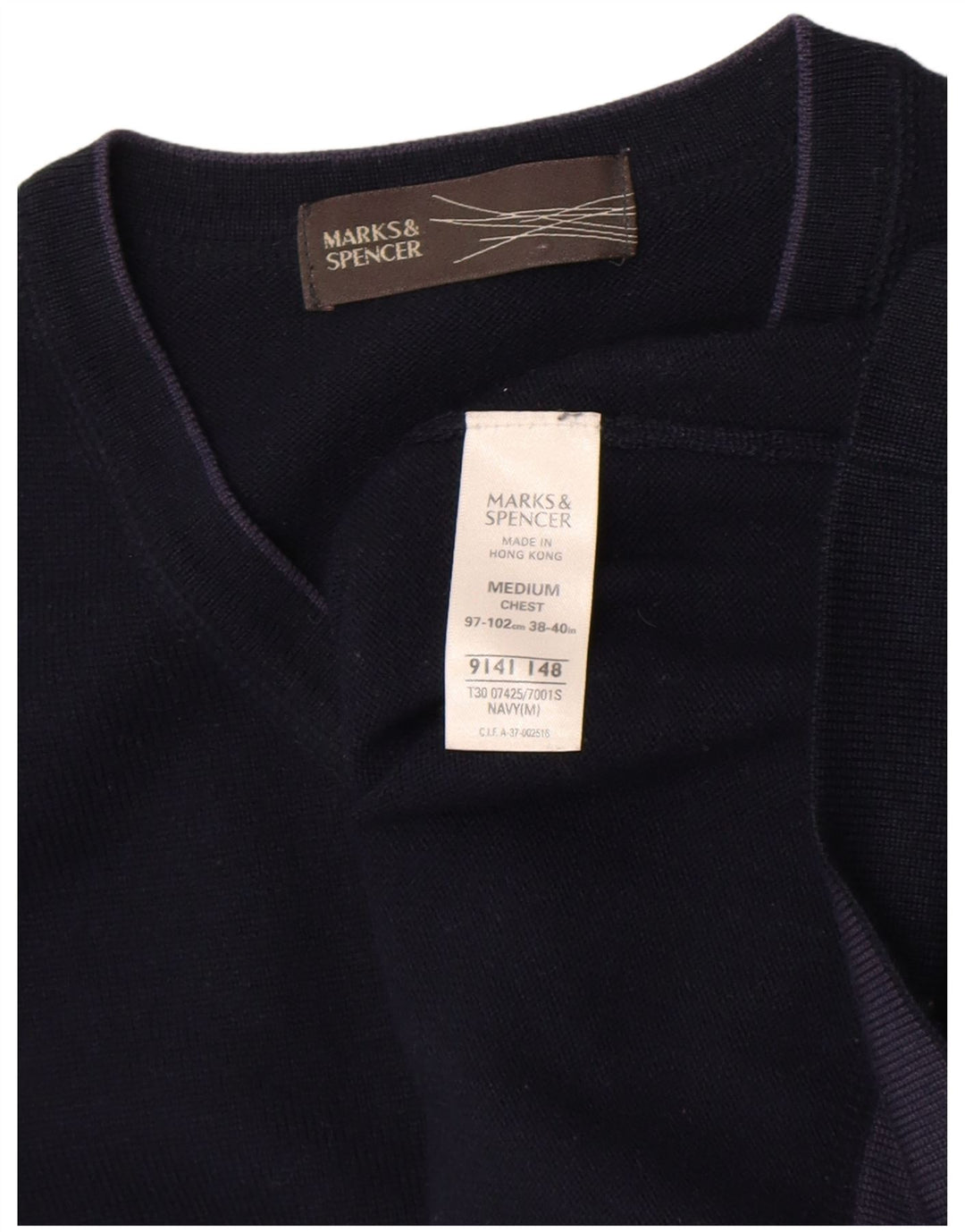 Marks & Spencer Mens V-Neck Jumper Sweater Medium Navy Blue Acrylic