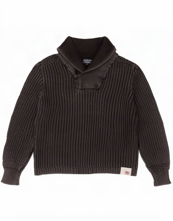 Ralph Lauren Mens Shawl Neck Jumper Sweater Medium Grey Cotton