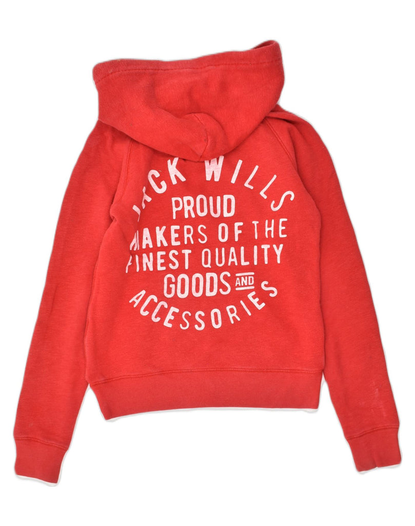 JACK WILLS Womens Graphic Zip Hoodie Sweater UK 8 Small Red Cotton | Vintage Jack Wills | Thrift | Second-Hand Jack Wills | Used Clothing | Messina Hembry 