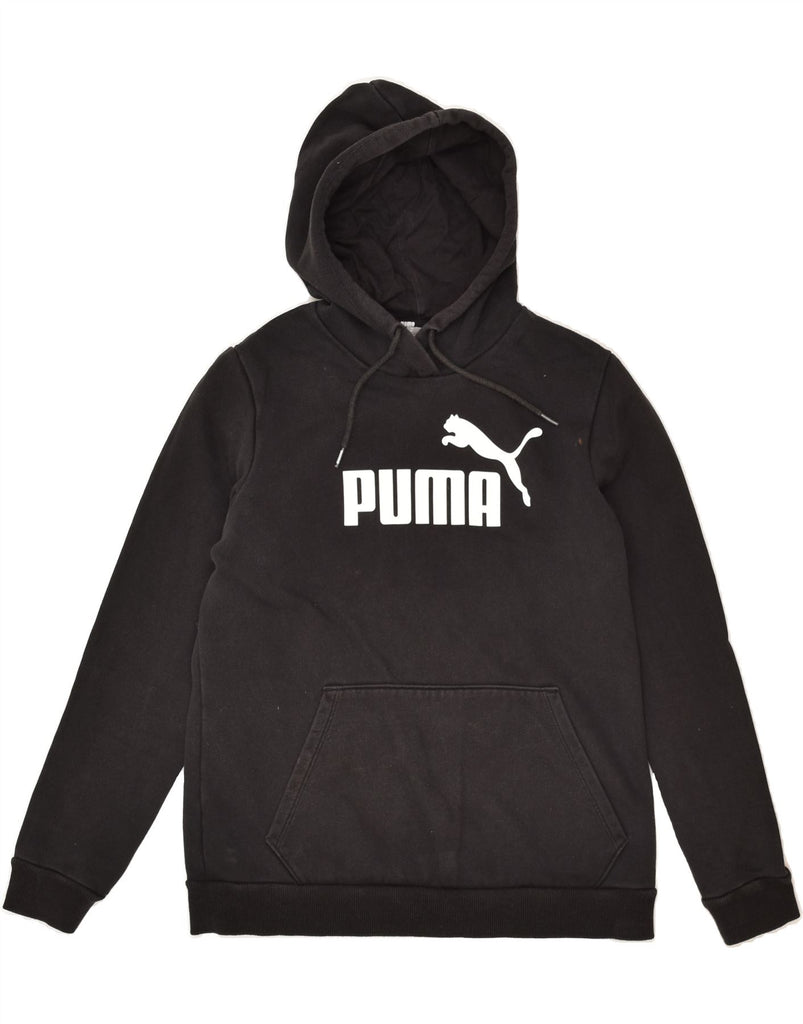 PUMA Womens Graphic Hoodie Jumper UK 14 Medium Black Cotton | Vintage Puma | Thrift | Second-Hand Puma | Used Clothing | Messina Hembry 