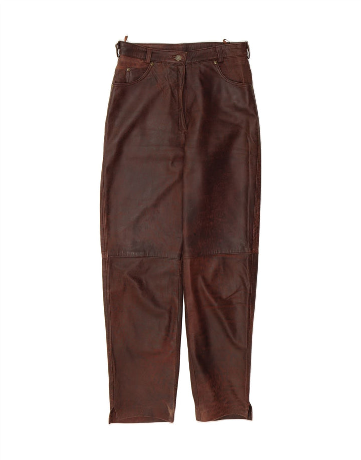 MADDOX Womens Leather Trousers EU 40 Medium W30 L32 Brown Tie Dye Vintage Maddox and Second-Hand Maddox from Messina Hembry 