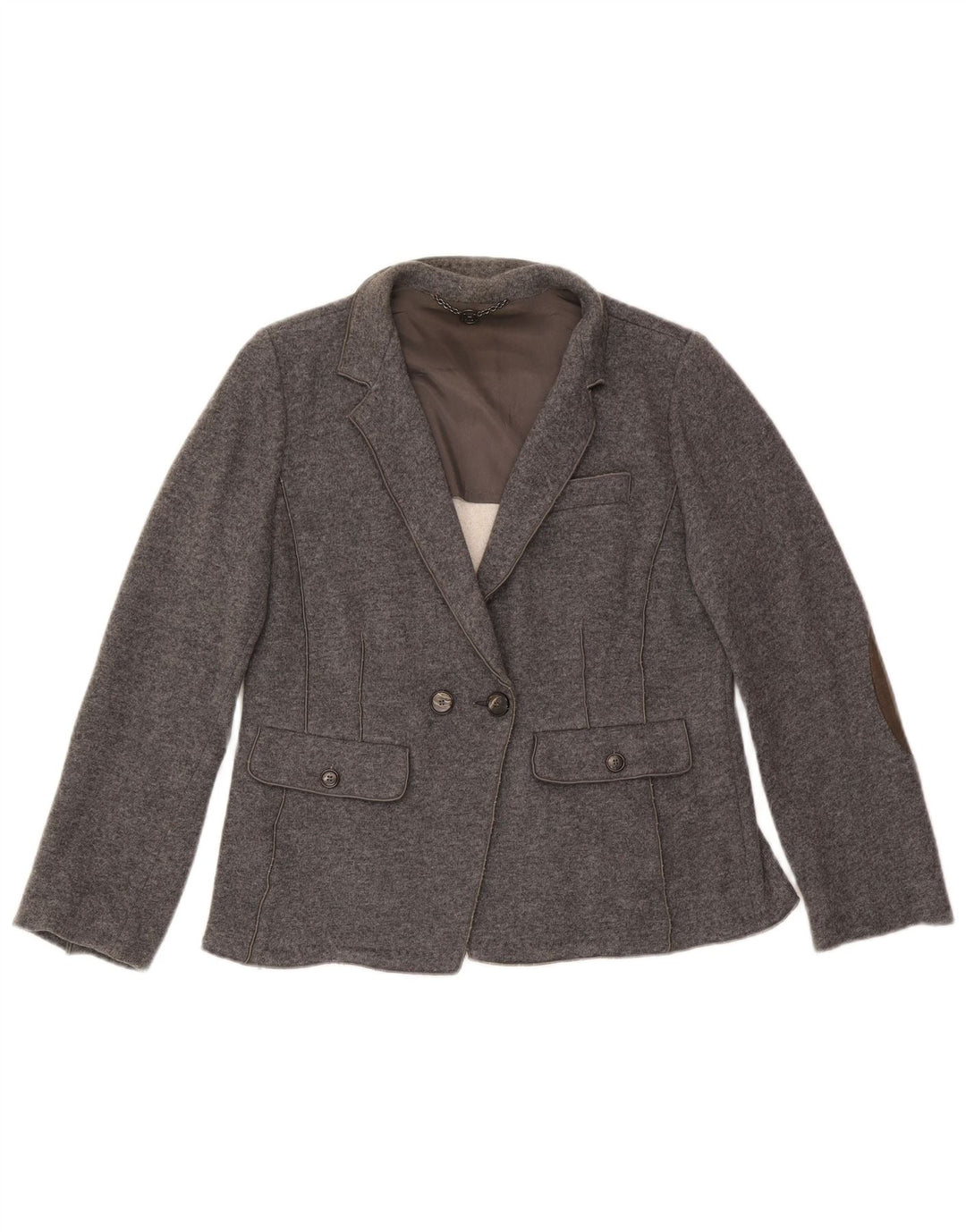 Marella Womens Double Breasted Knit Blazer Jacket UK 18 XL Grey Wool