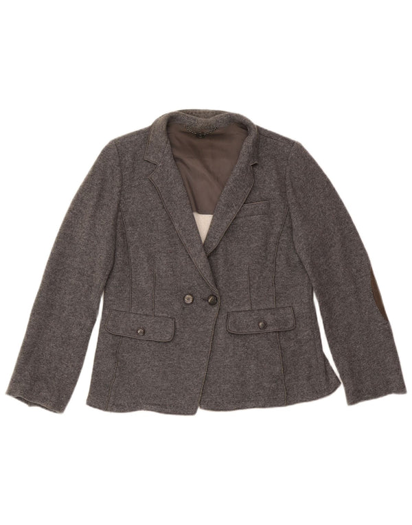 Marella Womens Double Breasted Knit Blazer Jacket UK 18 XL Grey Wool