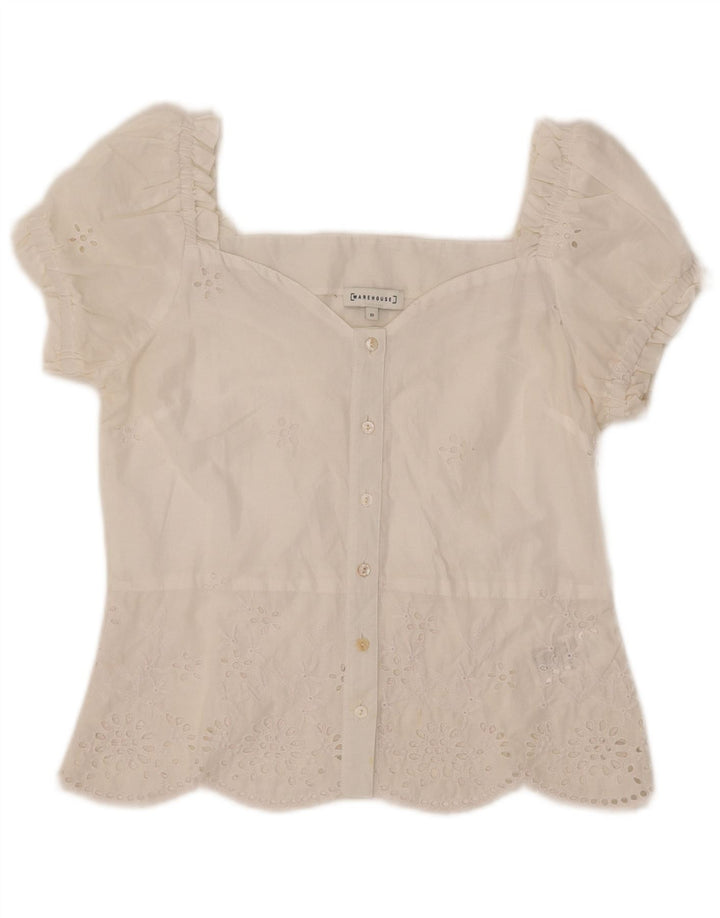 WAREHOUSE Womens Short Sleeve Shirt Blouse UK 10 Small  White Polyester